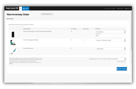 RepairCenterPOS inventory management with multi-location stock tracking